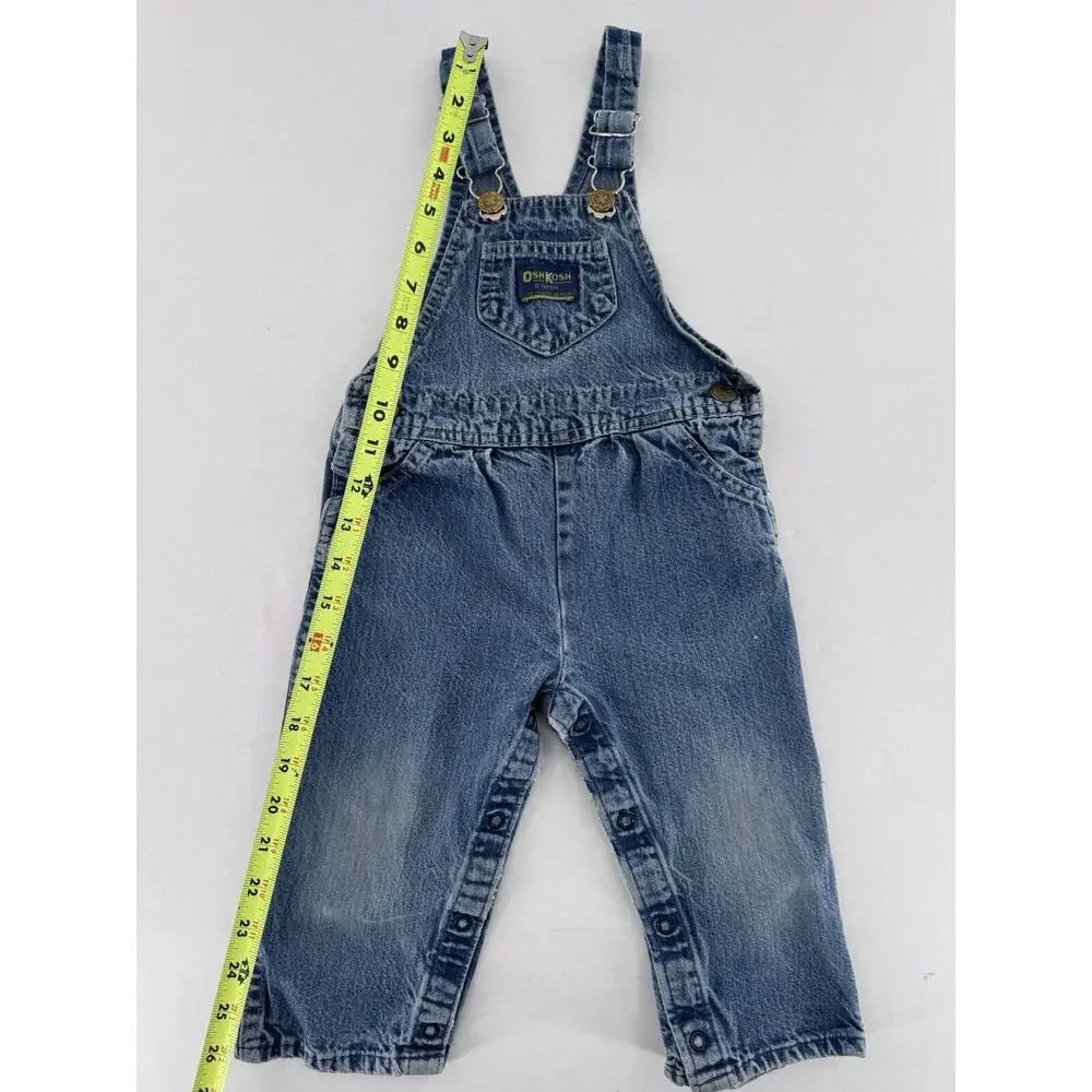Vtg Oshkosh Overalls Vestback Sz 12m Denim Snap Blue Pockets